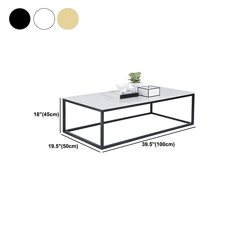Glam Rectangle Coffee Table with Iron Frame Base and Marble Top