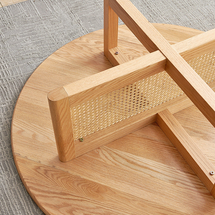 Scandinavian Light Wood Round Coffee Table with Cross Base in Pine Wood