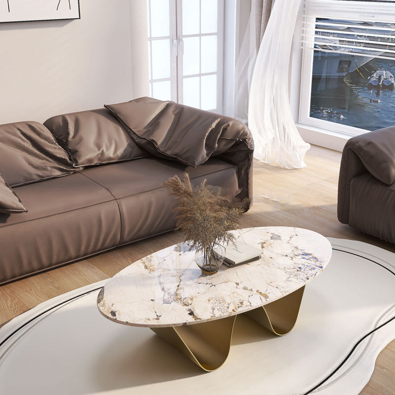 Glam Abstracts Cocktail Table Oval Coffee Cocktail Table for Living Room