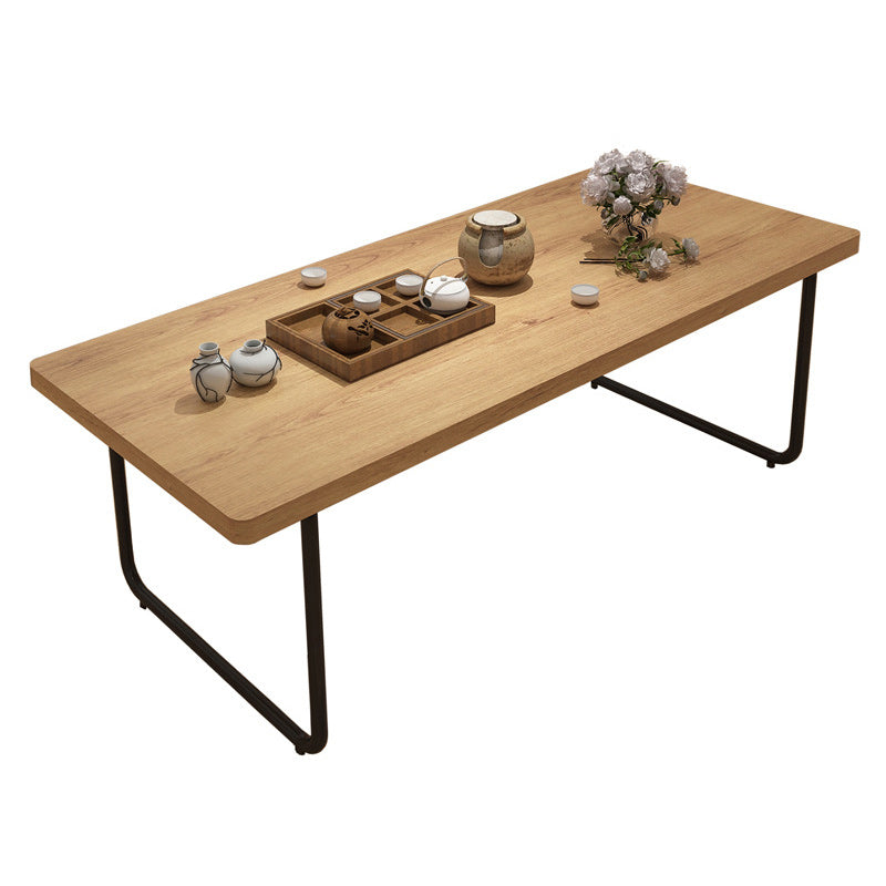 Scandinavian Rectangle Cocktail Table with Pine Wood Top and Iron Sled Base