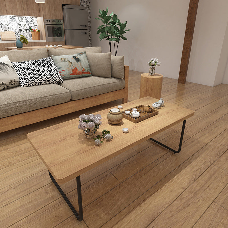 Scandinavian Rectangle Cocktail Table with Pine Wood Top and Iron Sled Base