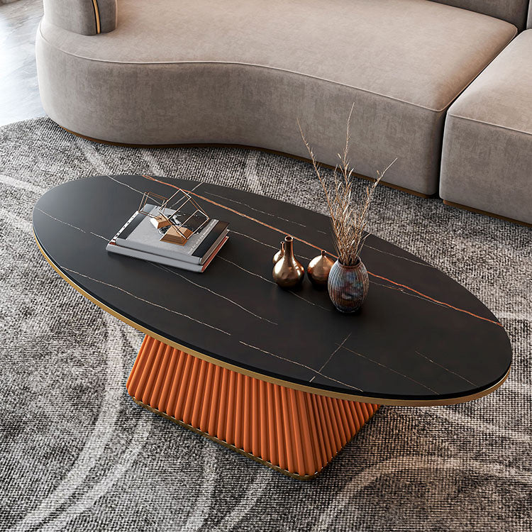 Glam Pedestal Cocktail Table Oval Coffee Cocktail Table for Home