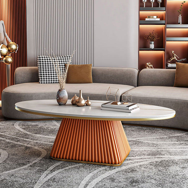 Glam Pedestal Cocktail Table Oval Coffee Cocktail Table for Home