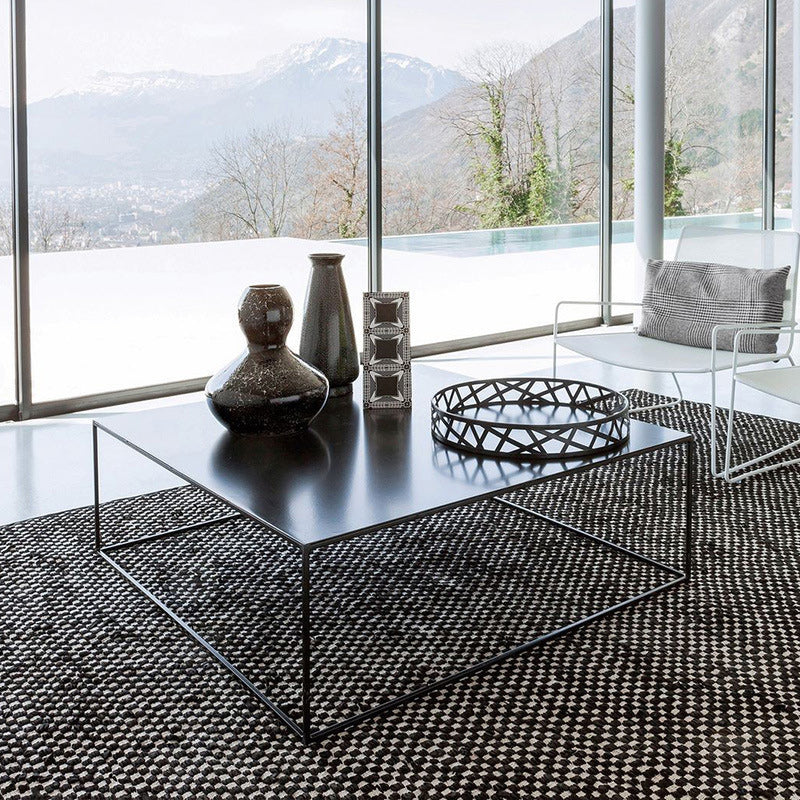 Mid-Century Modern Iron Square Coffee Table with Frame Base Cocktail Table