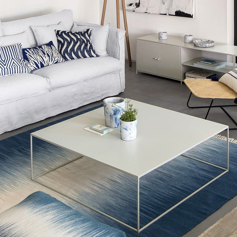 Mid-Century Modern Iron Square Coffee Table with Frame Base Cocktail Table