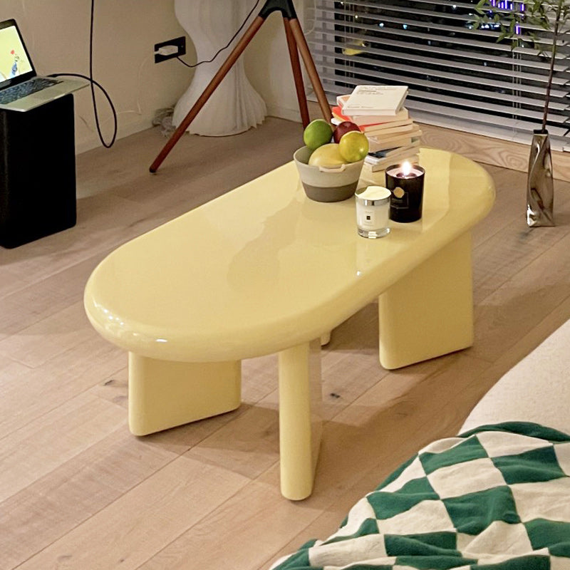 Contemporary Oval Soli Wood Coffee Table with 4 Legs Cocktail Table