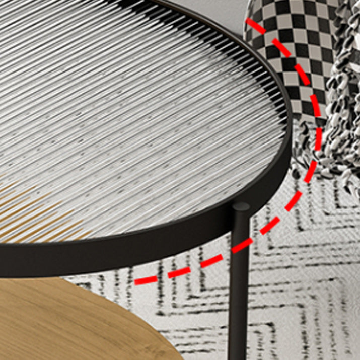 Modern 2 Piece Bunching Tables with Wooden Shelf and 4 Iron Legs