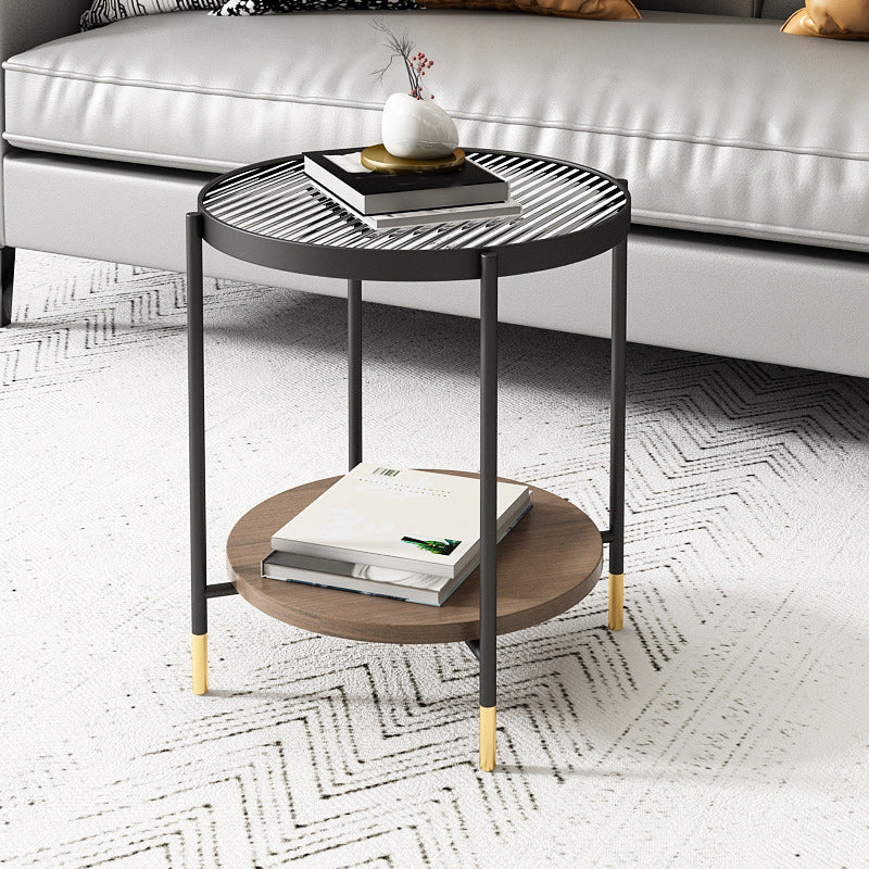 Modern 2 Piece Bunching Tables with Wooden Shelf and 4 Iron Legs