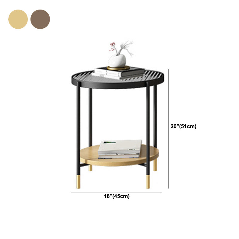 Modern 2 Piece Bunching Tables with Wooden Shelf and 4 Iron Legs