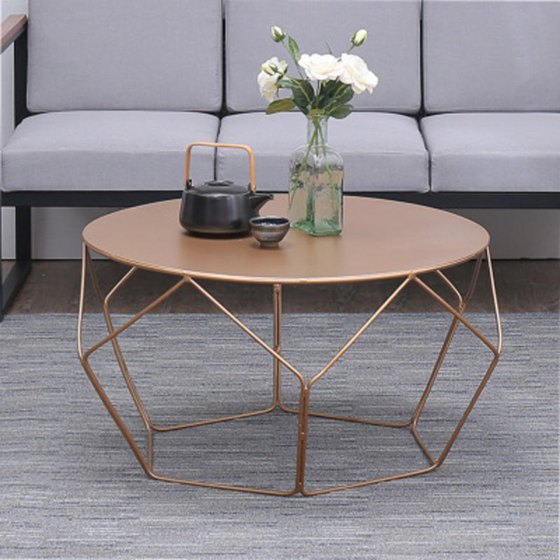 Mid-Century Modern Round Coffee Table with Iron Top and Steel Base