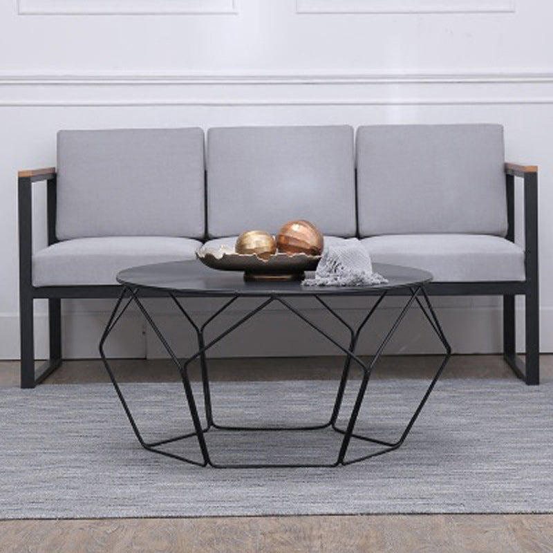 Mid-Century Modern Round Coffee Table with Iron Top and Steel Base