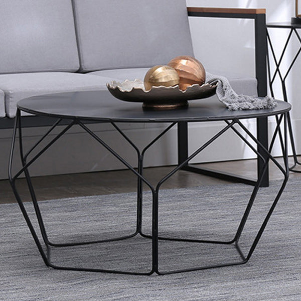 Mid-Century Modern Round Coffee Table with Iron Top and Steel Base