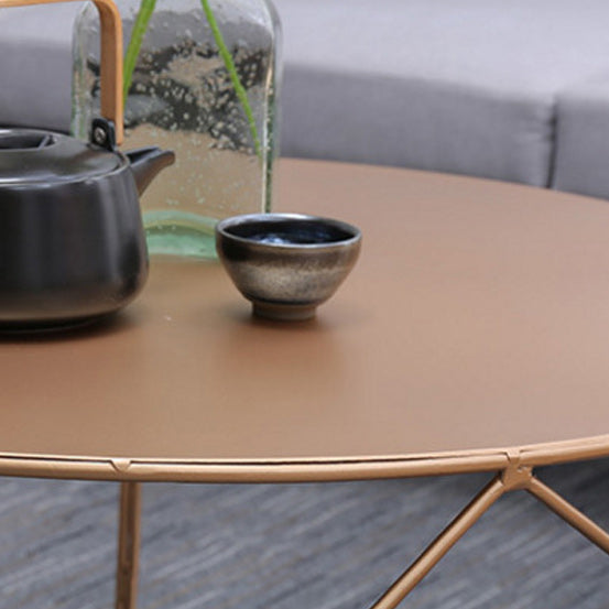 Mid-Century Modern Round Coffee Table with Iron Top and Steel Base