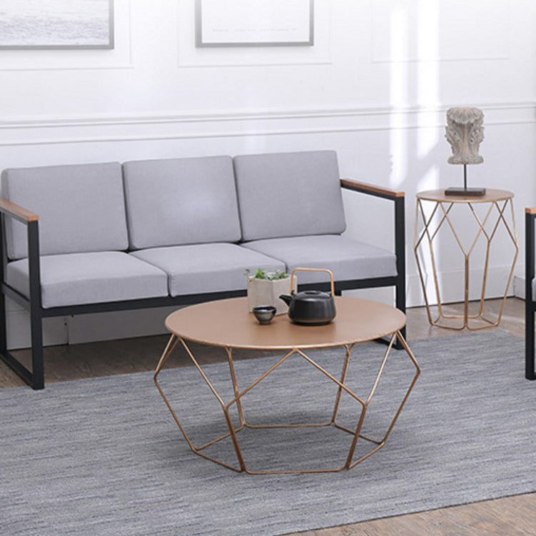 Mid-Century Modern Round Coffee Table with Iron Top and Steel Base