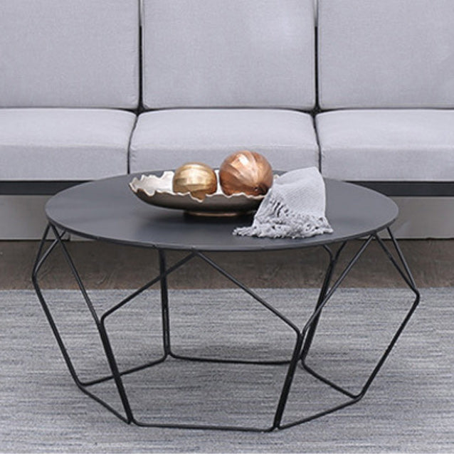 Mid-Century Modern Round Coffee Table with Iron Top and Steel Base