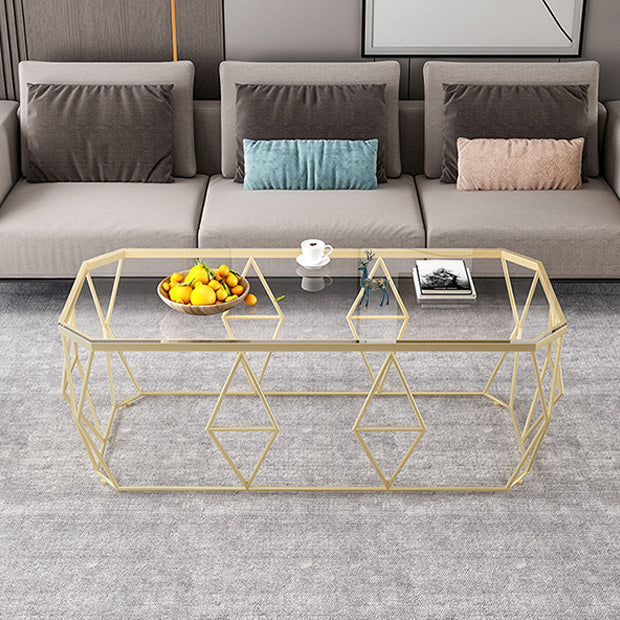 Modern Frame Coffee Table Rectangular Glass Top Cocktail Table for Living Room