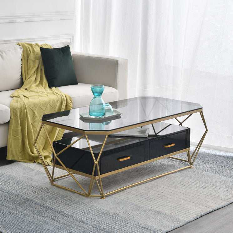 Modern Frame Coffee Table Rectangular Glass Top Coffee Cocktail Table for Home