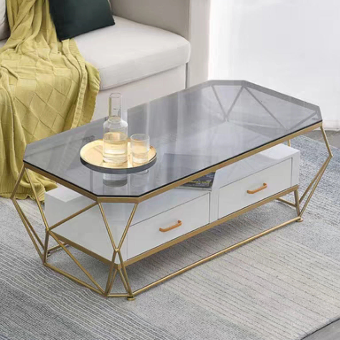 Modern Frame Coffee Table Rectangular Glass Top Coffee Cocktail Table for Home