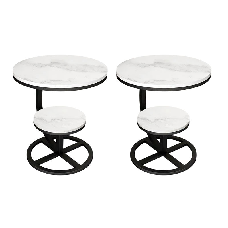 Round Slate Top Side Table 21.65" Tall Metal Abstract End Table with Shelf
