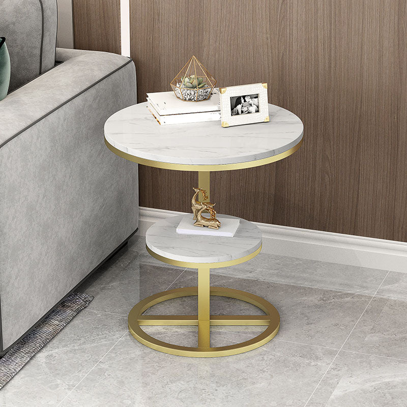 Round Slate Top Side Table 21.65" Tall Metal Abstract End Table with Shelf