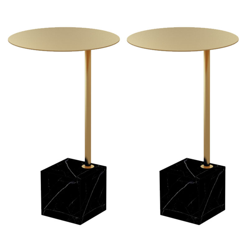 Metal Round Top Side Table 23.6" Tall Marble Pedestal End Table