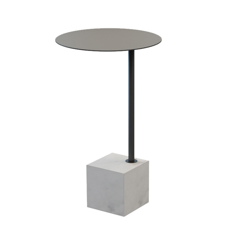 Metal Round Top Side Table 23.6" Tall Marble Pedestal End Table
