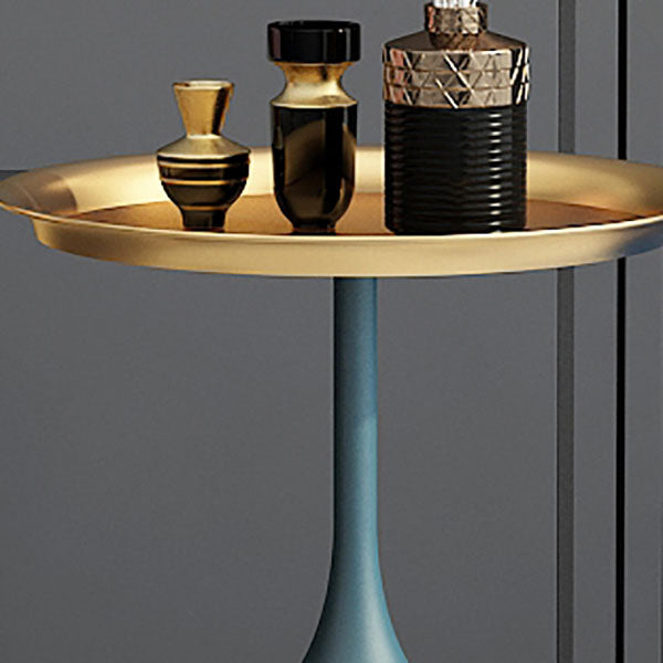 Mid-century Modern 24 " Tall Iron Pedestal End Table Round Tray Top Side Table