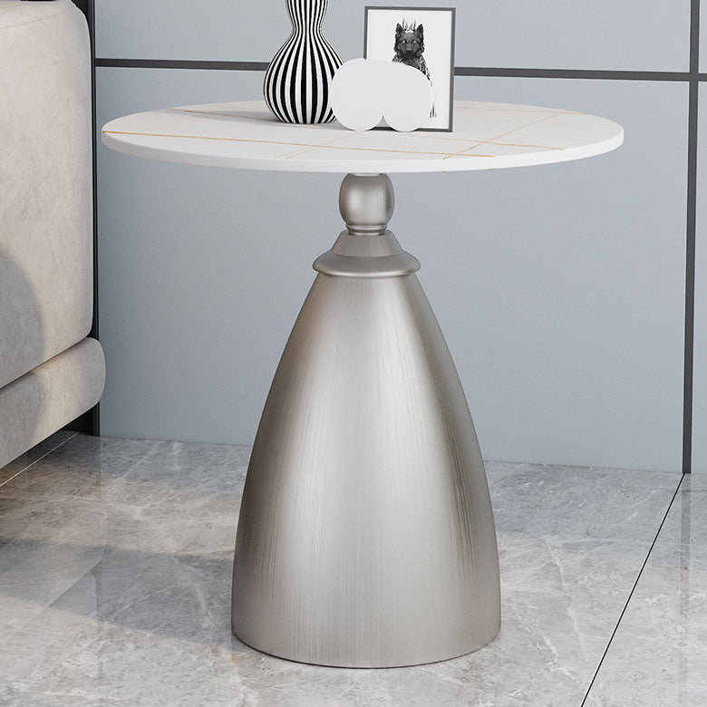 22.4" Tall Iron Pedestal End Table Modern Round Slate Top Side Table