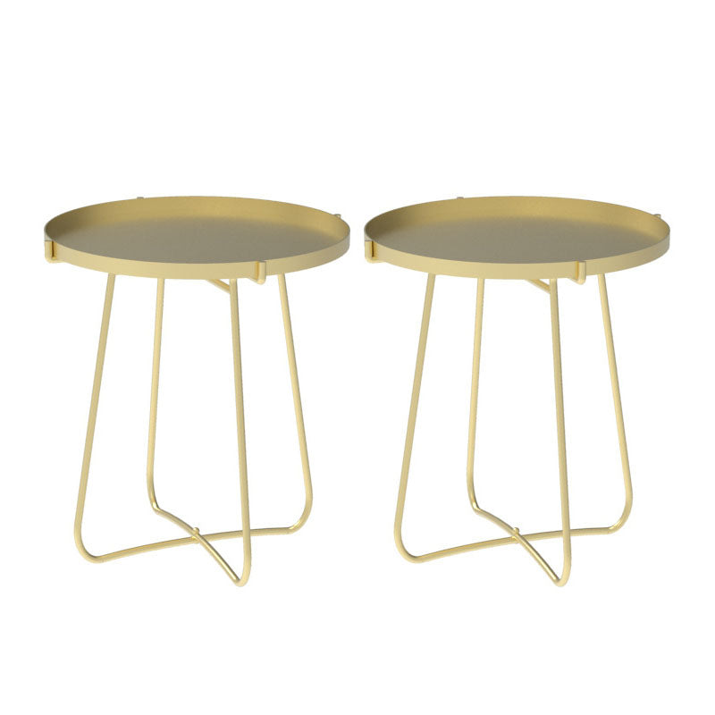 Round Tray Top Side Table 17.7" /21.6" Tall Iron Cross Legs End Table