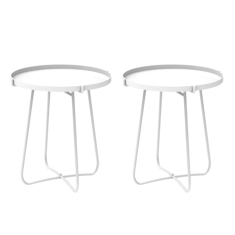 Round Tray Top Side Table 17.7" /21.6" Tall Iron Cross Legs End Table