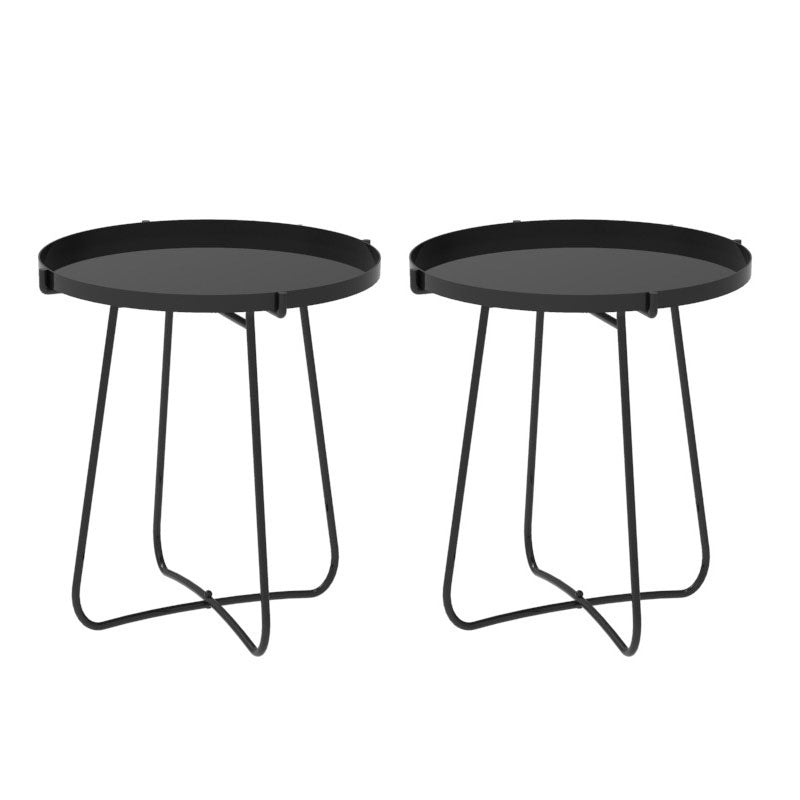 Round Tray Top Side Table 17.7" /21.6" Tall Iron Cross Legs End Table