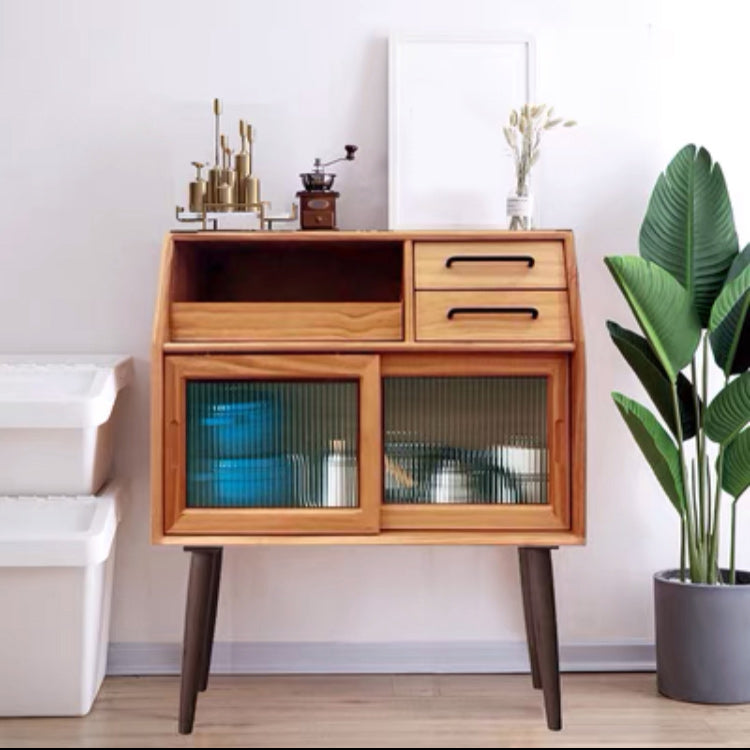 Mid-Century Modern Accent Cabinet with Glass Door and Shelf and 2 Drawers