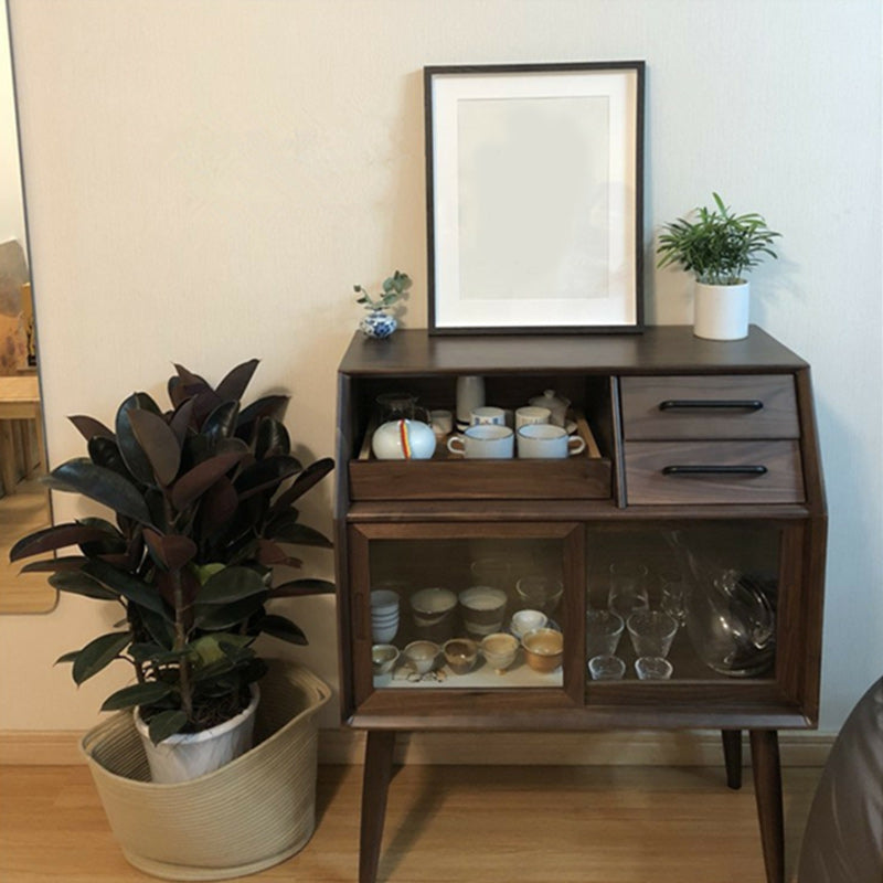 Mid-Century Modern Accent Cabinet with Glass Door and Shelf and 2 Drawers