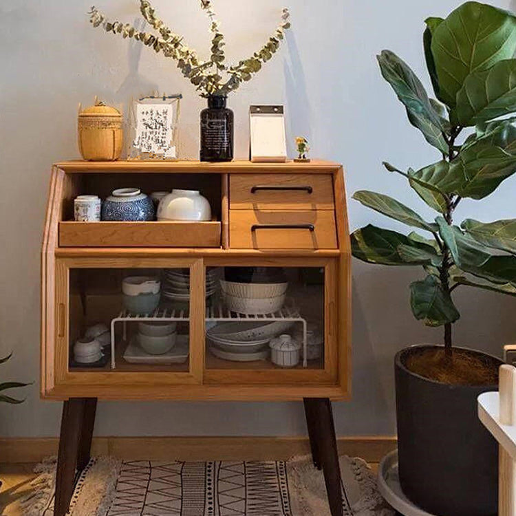 Mid-Century Modern Accent Cabinet with Glass Door and Shelf and 2 Drawers