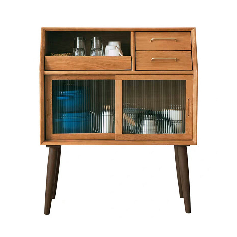 Mid-Century Modern Accent Cabinet with Glass Door and Shelf and 2 Drawers