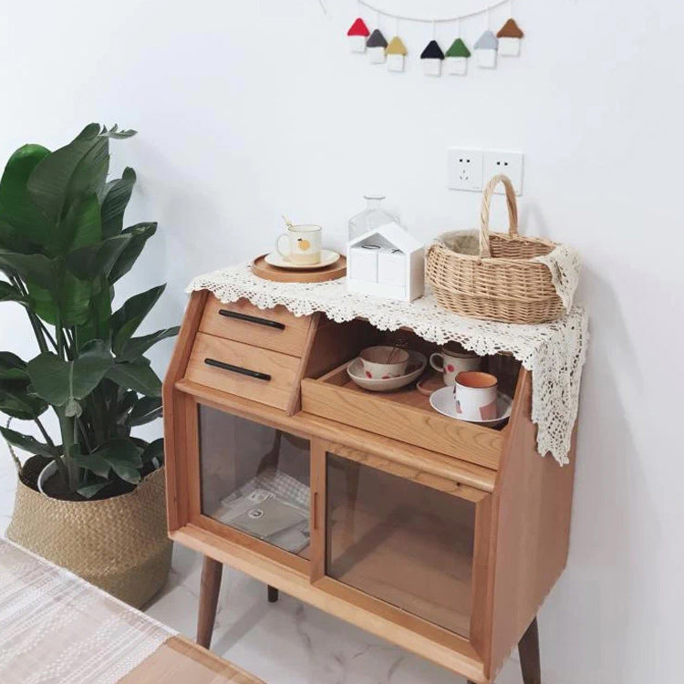 Mid-Century Modern Accent Cabinet with Glass Door and Shelf and 2 Drawers