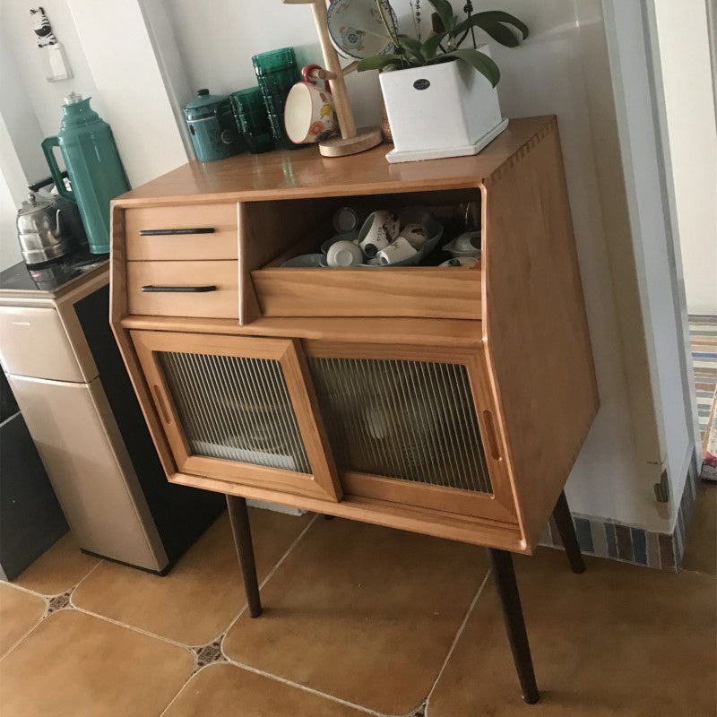 Mid-Century Modern Accent Cabinet with Glass Door and Shelf and 2 Drawers