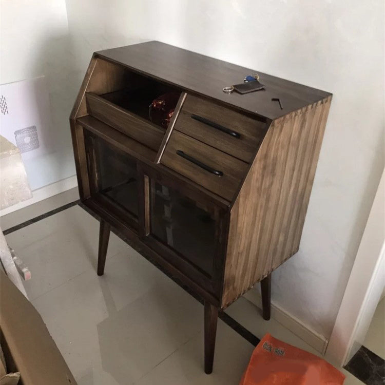 Mid-Century Modern Accent Cabinet with Glass Door and Shelf and 2 Drawers