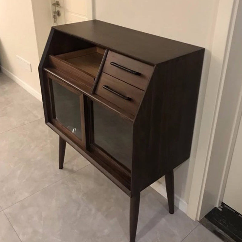 Mid-Century Modern Accent Cabinet with Glass Door and Shelf and 2 Drawers