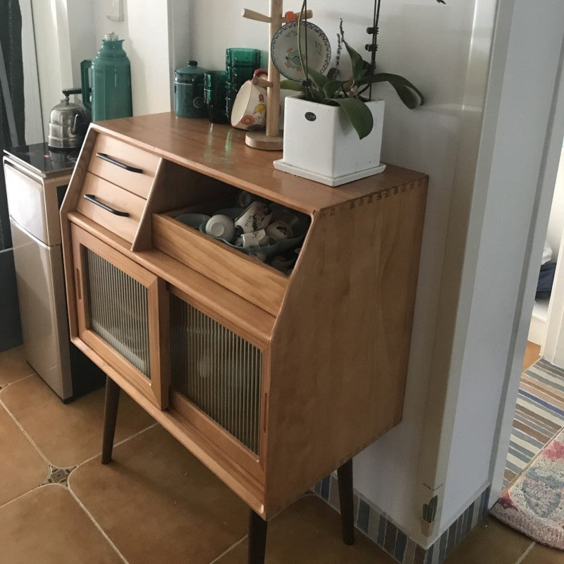 Mid-Century Modern Accent Cabinet with Glass Door and Shelf and 2 Drawers