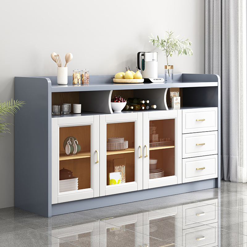 Modern Accent Cabinet with 3 Drawers and Bar Pulls Glass Doors