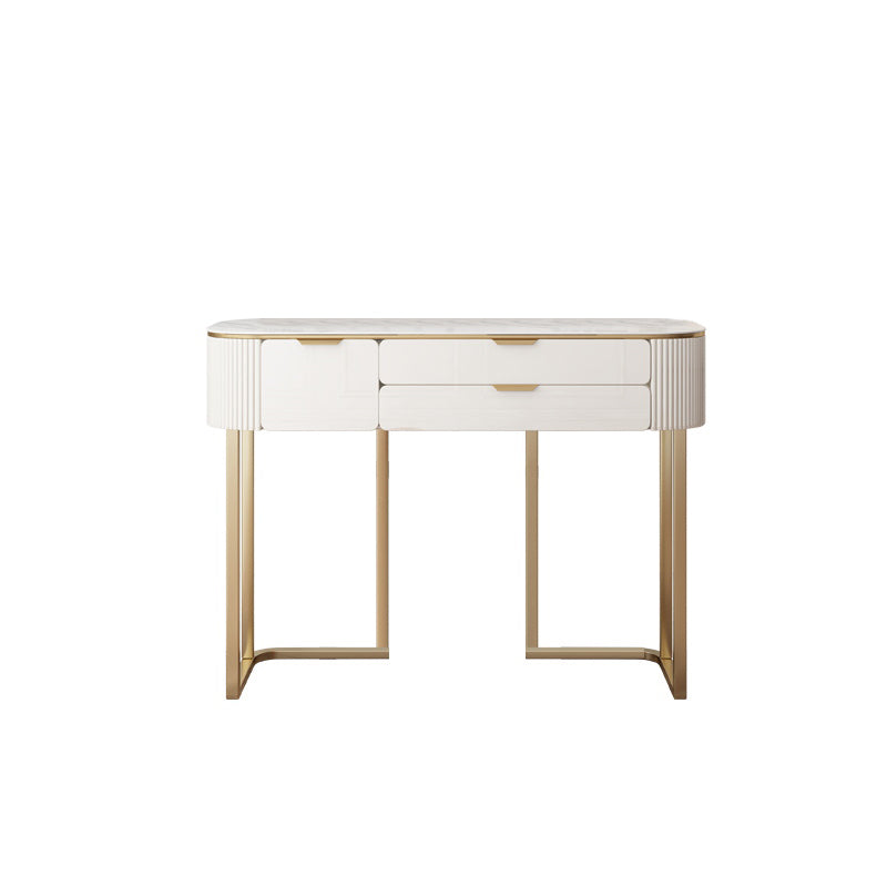 Slate Top Dressing Table Stool Set Glam Makeup Vanity Desk with Drawers