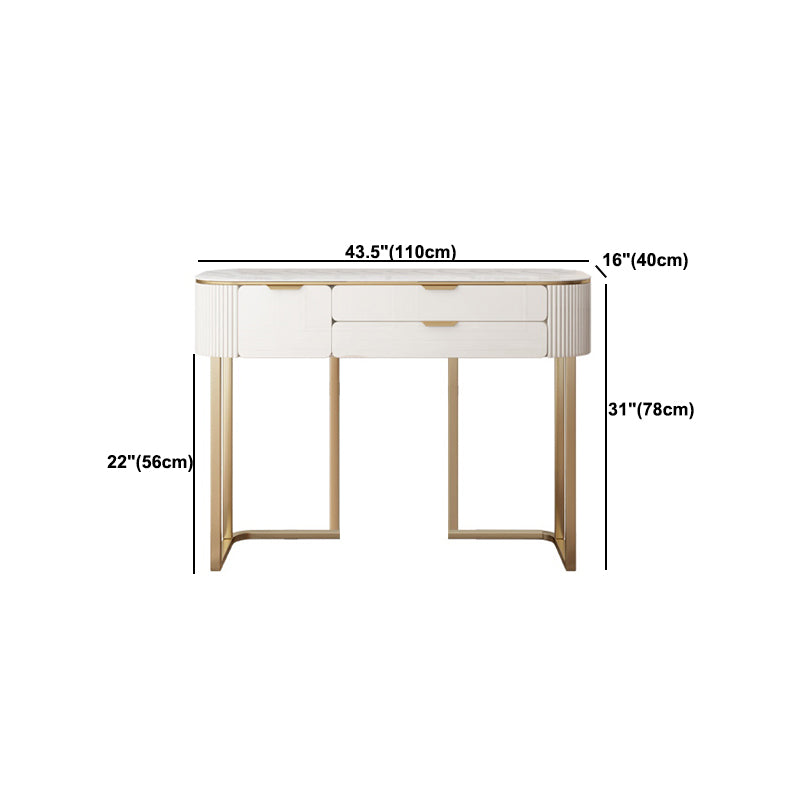 Slate Top Dressing Table Stool Set Glam Makeup Vanity Desk with Drawers