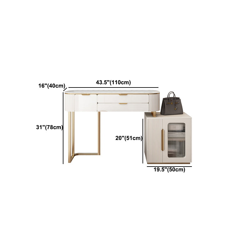 Slate Top Dressing Table Stool Set Glam Makeup Vanity Desk with Drawers