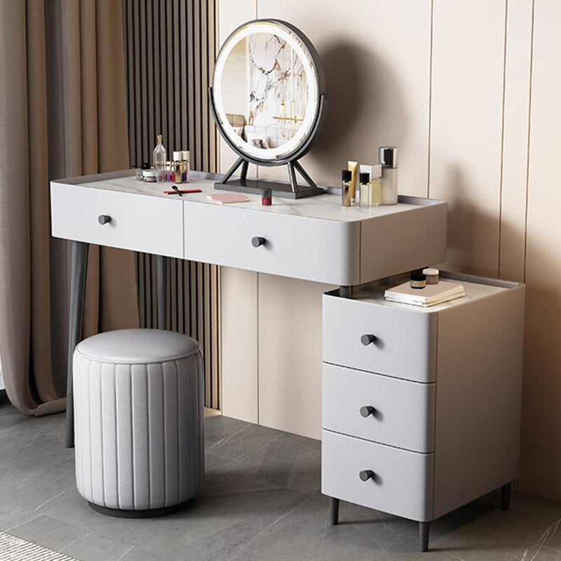 Contemporary Stone Top Vanity with Drawers Grey Vanity Set with Stool