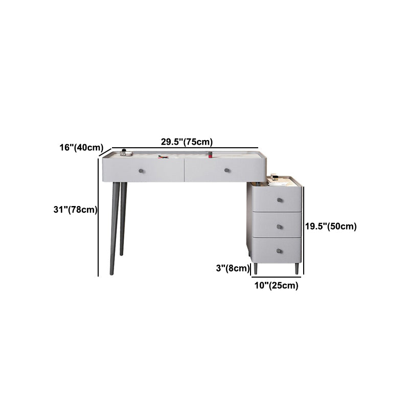 Contemporary Stone Top Vanity with Drawers Grey Vanity Set with Stool