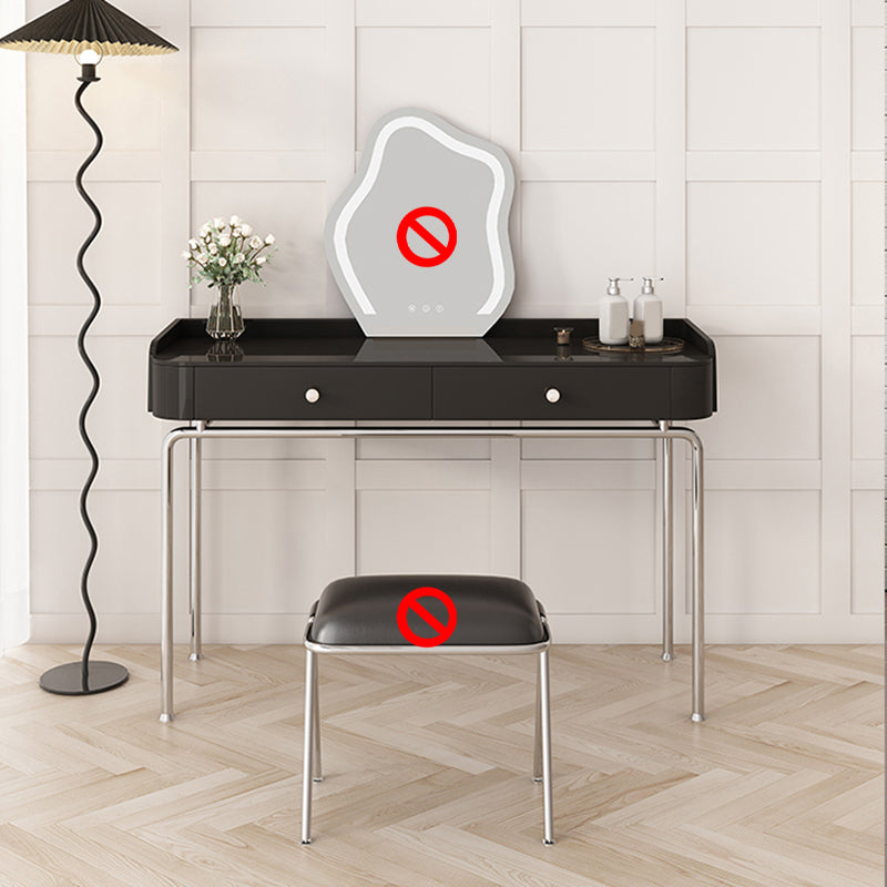 Glam Makeup Vanity Set with Glass Top, Black Vanity Dressing Table Set