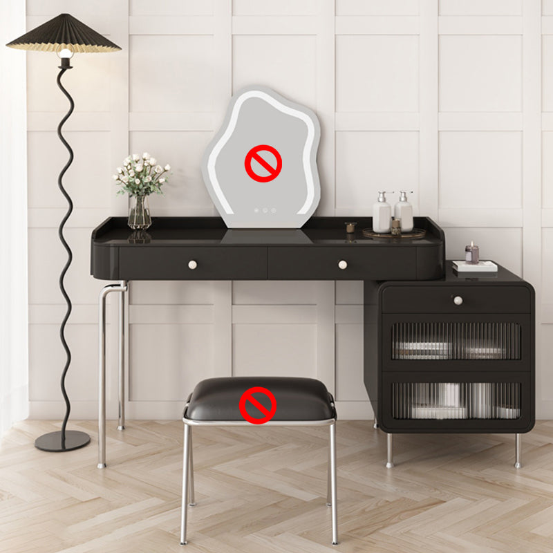 Glam Makeup Vanity Set with Glass Top, Black Vanity Dressing Table Set