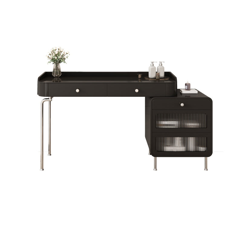 Glam Makeup Vanity Set with Glass Top, Black Vanity Dressing Table Set