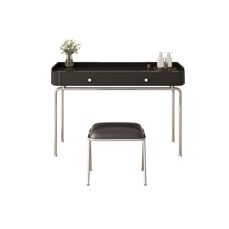 Glam Makeup Vanity Set with Glass Top, Black Vanity Dressing Table Set